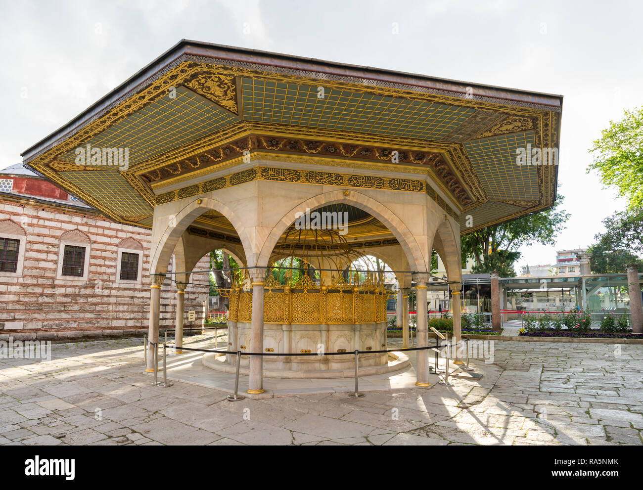The ablution fountain outside of the Hagia Sophia museum on a Spring ...