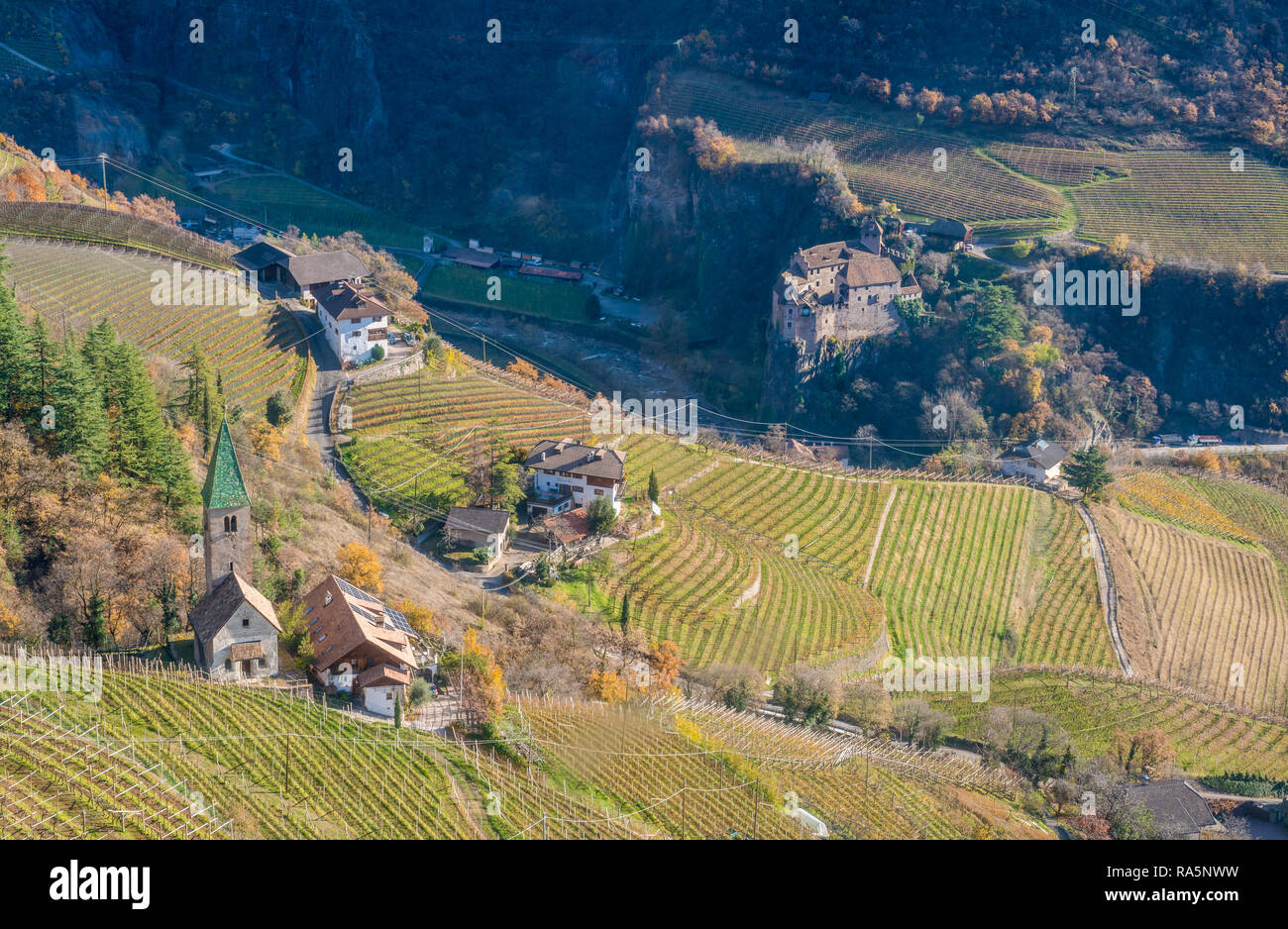 Idyllic landscape from San Genesio cableway. Trentino Alto Adige, Italy. Stock Photo