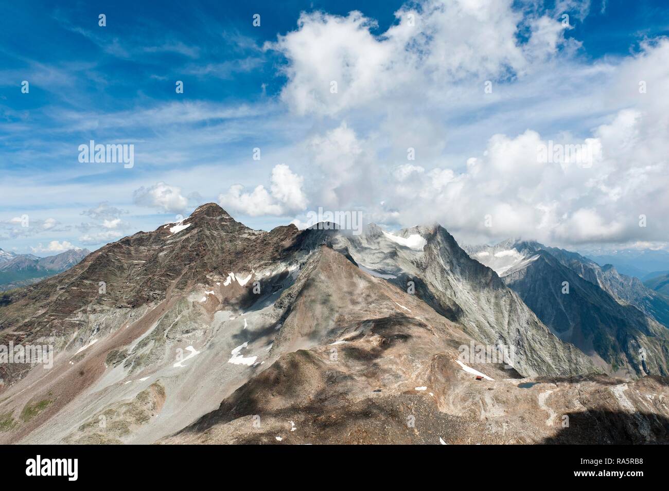 View to summit Schneebiger Nock, 3358 m, rear left, Monte Nevoso, Rieserfernergruppe, Vedrette di Ries Stock Photo