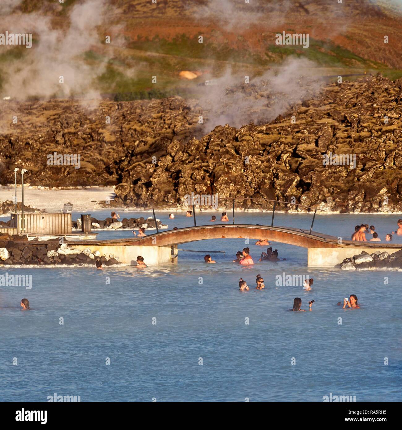 Thermal bath Blue Lagoon in the evening, peninsula Reykjanes, near