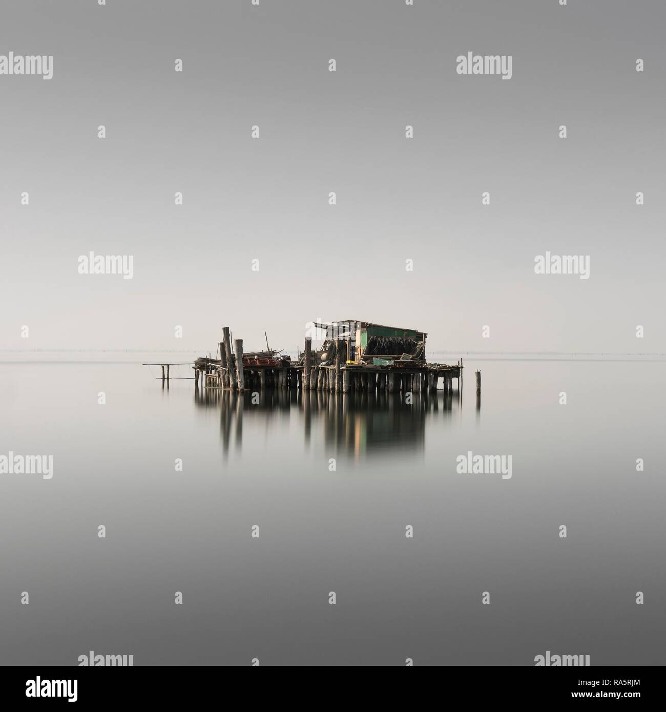 Fishing hut in the lagoon of Venice, Lido, Italy Stock Photo