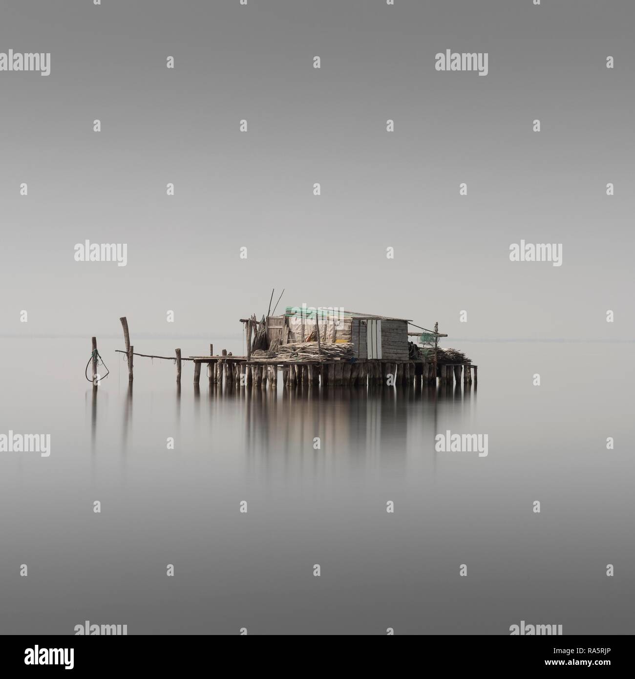 Fishing hut in the lagoon of Venice, Lido, Italy Stock Photo