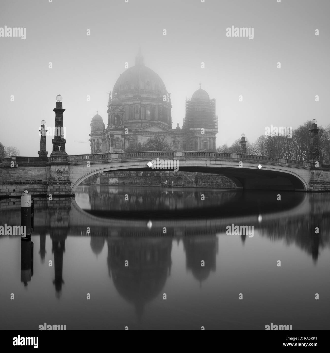Berlin Cathedral, Friedrichsbrücke, Spree, Museum Island in the morning in the fog, Mitte, Berlin, Germany Stock Photo