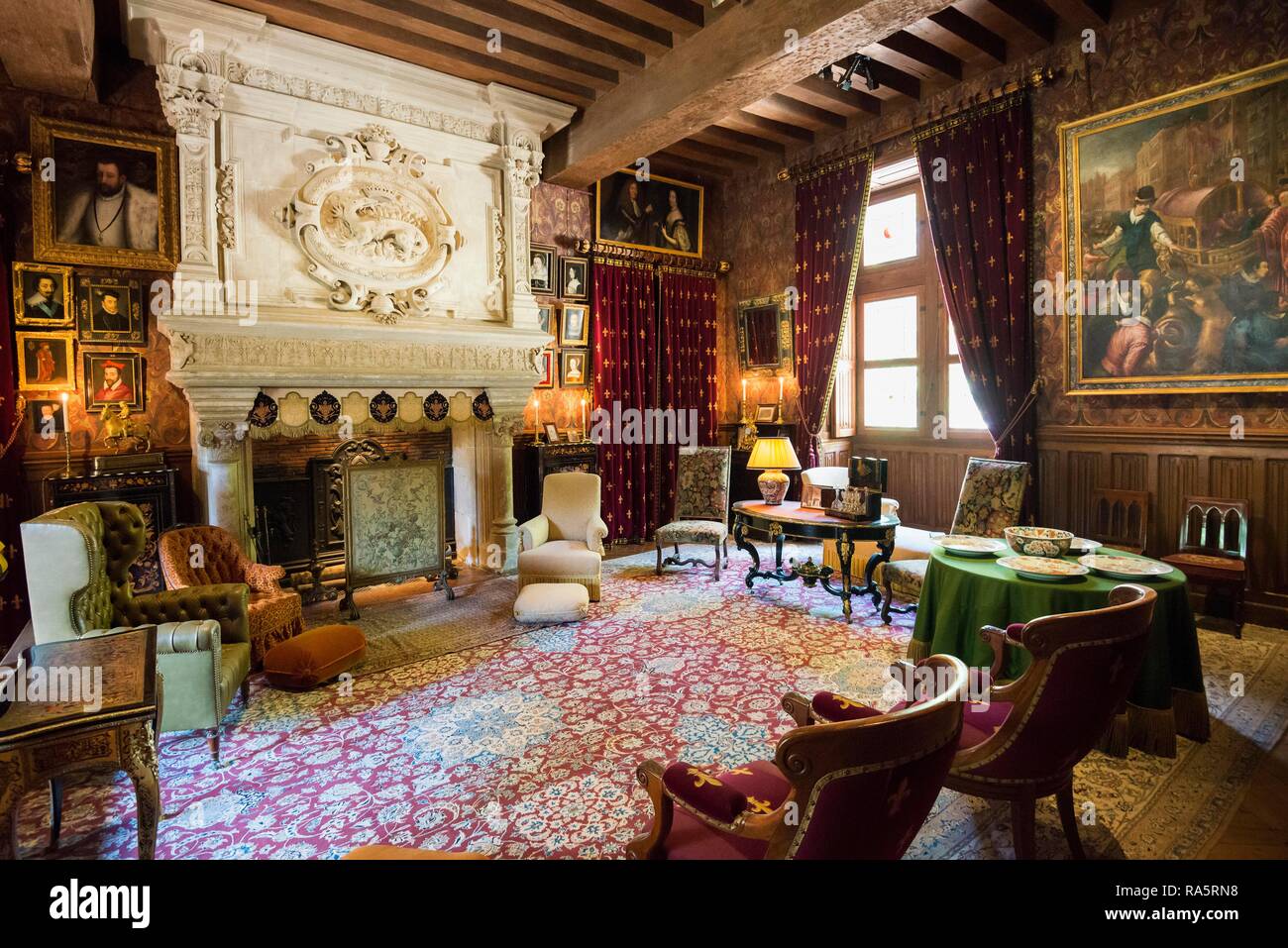 Historical living room, salon, Chateau Azay-le-Rideau, Renaissance castle  on the Loire, UNESCO World Heritage Site Stock Photo - Alamy