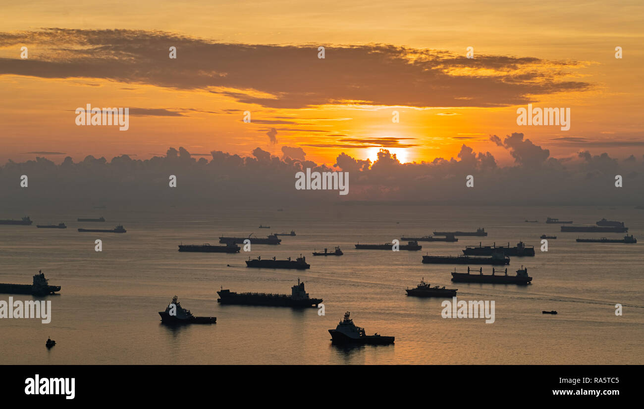 Shipping on the Straits of Singapore Stock Photo