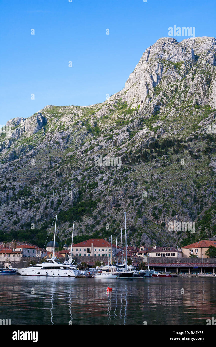 The Bay of Kotor is the closest thing to a Fjord that southern europe has, providing a spectacular view across the bay of Kotor, Montenegro. Stock Photo