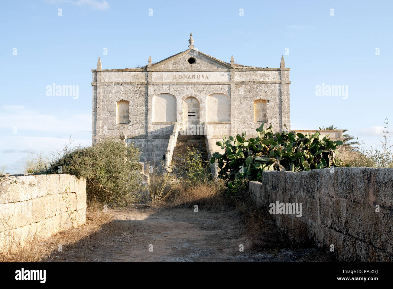 Old abandoned villa near Ciutadella de Menorca, stately architecture following Palladio's scheme. 19th century (about 1880) Stock Photo
