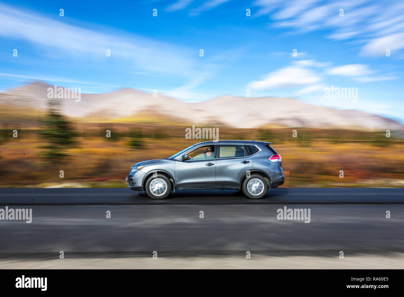 Alaska, USA Sept 10th 2017 A family driving a SUV through the