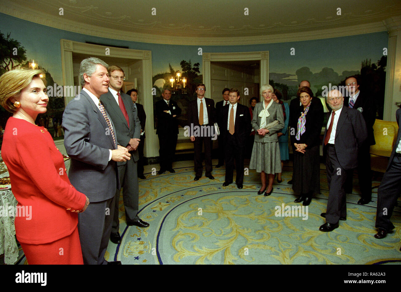 12/1/1993 - Photograph of President William Jefferson Clinton and First Lady Hillary Rodham Clinton Hosting the 1993 Nobel Laureates in the Diplomatic Reception Room at the White House Stock Photo