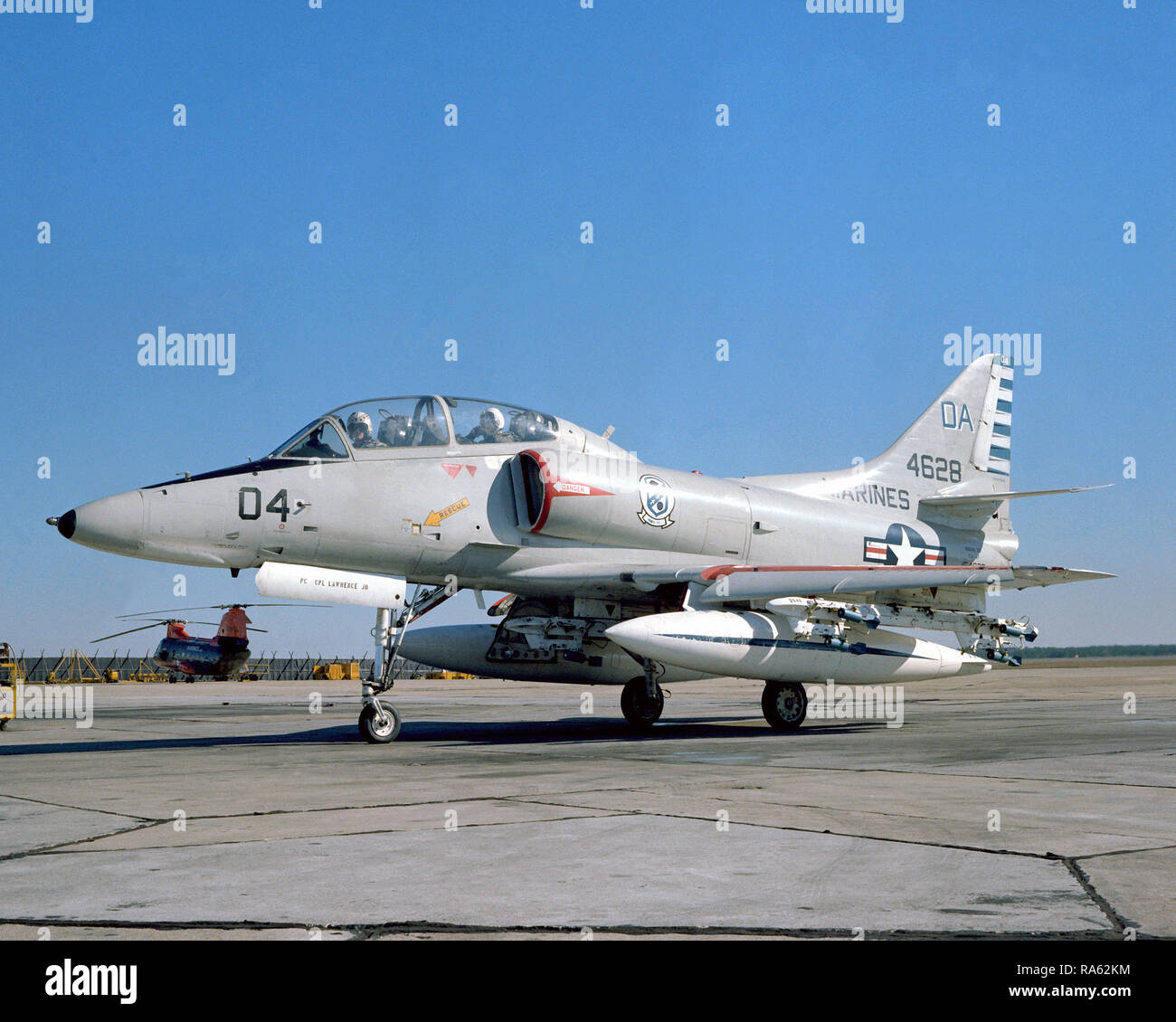 1978 - A left side view of a Marine TA-4F Skyhawk aircraft preparing to taxi from the flight line.  The TA-4F is from the Headquarters and Maintenance Squadron-32. Stock Photo