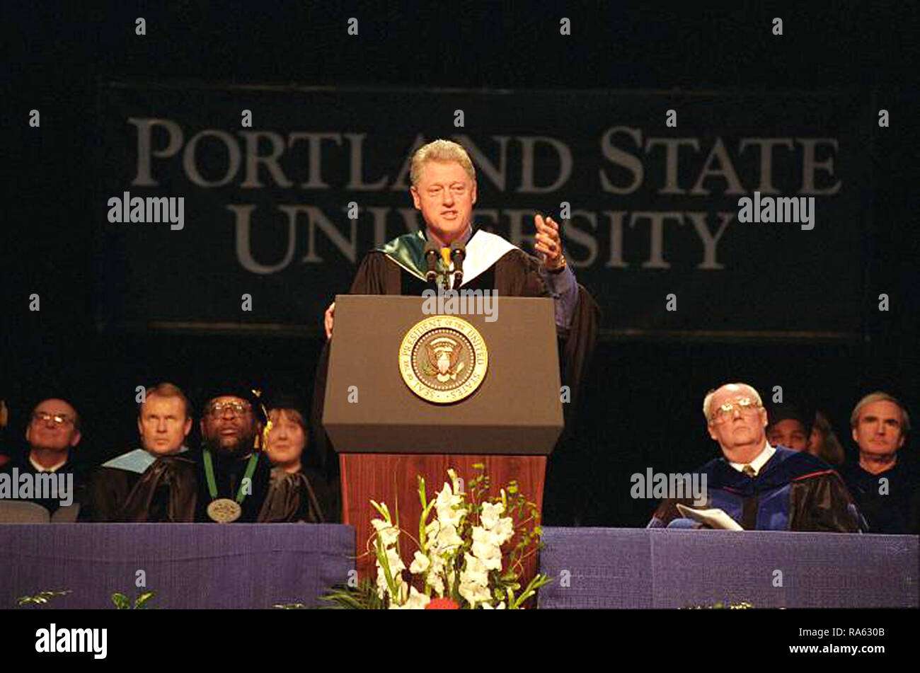 6/13/1998 Photograph of President William Jefferson Clinton Delivering the Portland State University Commencement Address Stock Photo