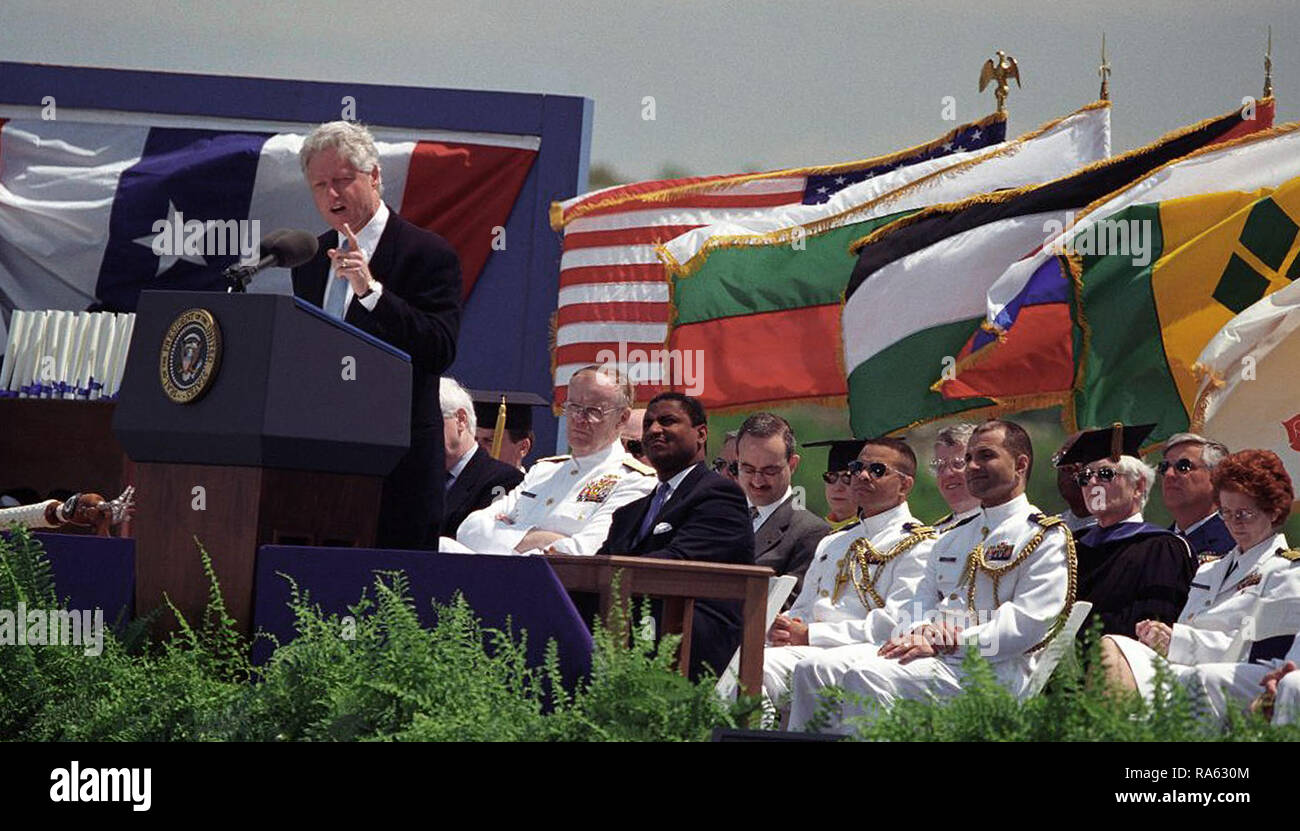 5/17/2000 Photograph of President William Jefferson Clinton Addressing the United States Coast Guard Graduation Ceremony Stock Photo