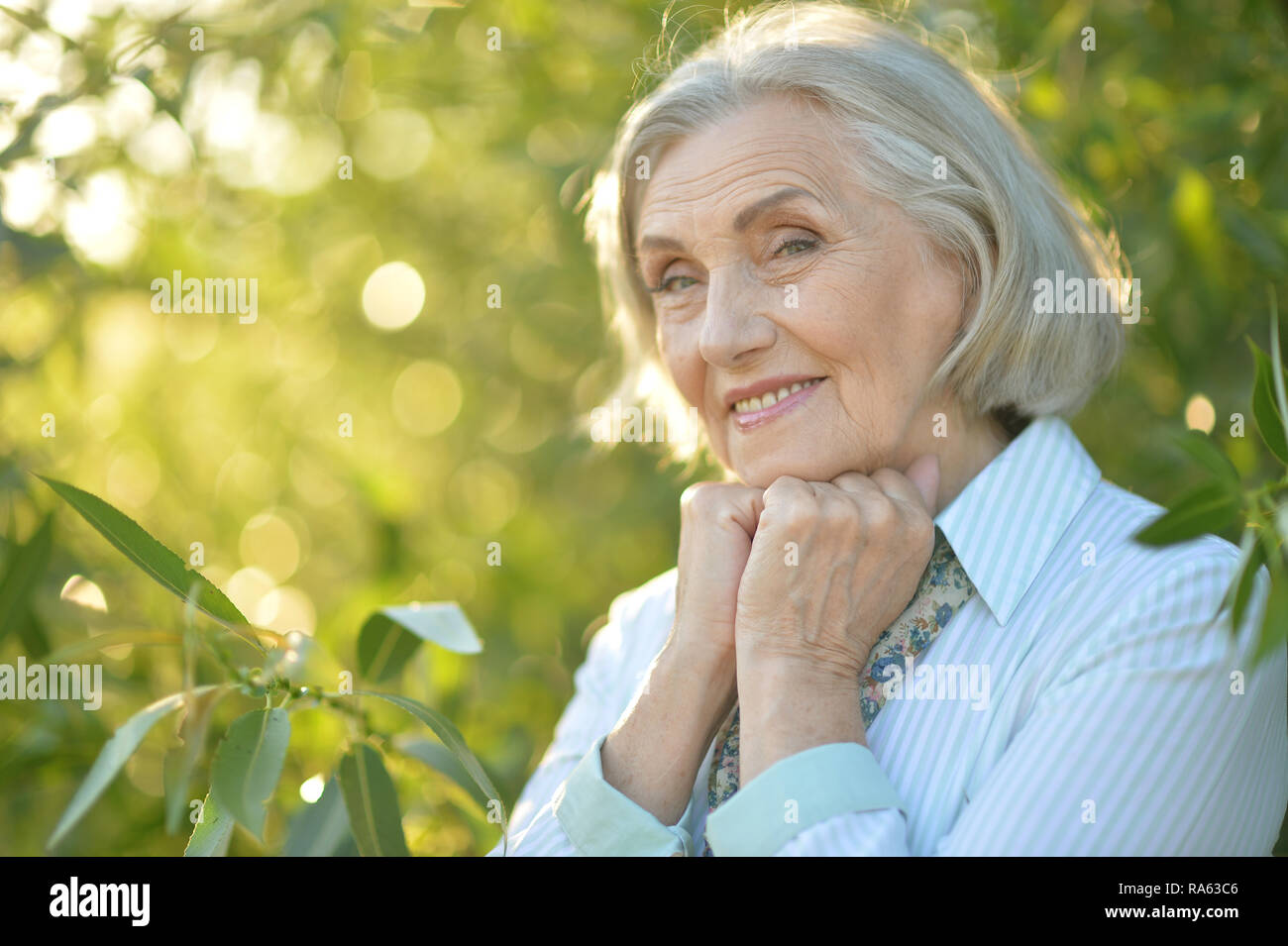 Portrait Of A Beautiful Happy Elderly Woman Stock Photo, Picture