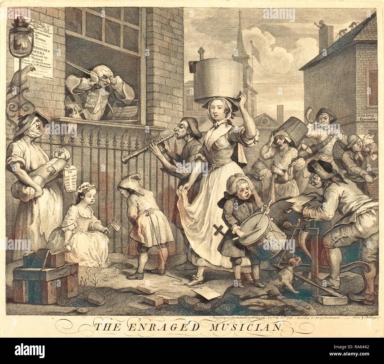 William Hogarth,English, (1697-1764), The Enraged Musician, 1741, etching and engraving. Reimagined by Gibon. Classic reimagined Stock Photo