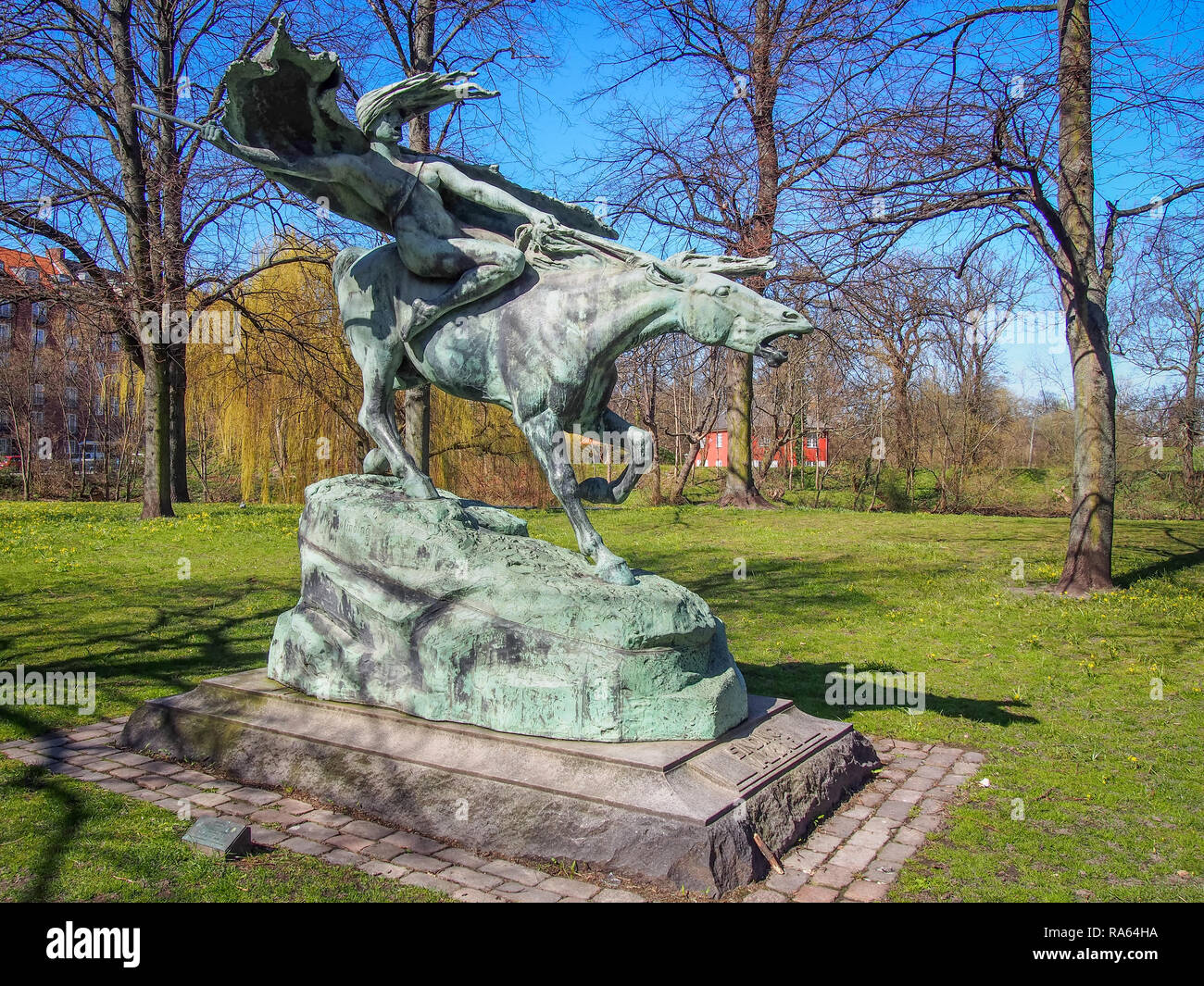 COPENHAGEN, DENMARK-APRIL 11, 2016: Valkyrie statue by Stephan Sinding in Churchillparken Stock Photo