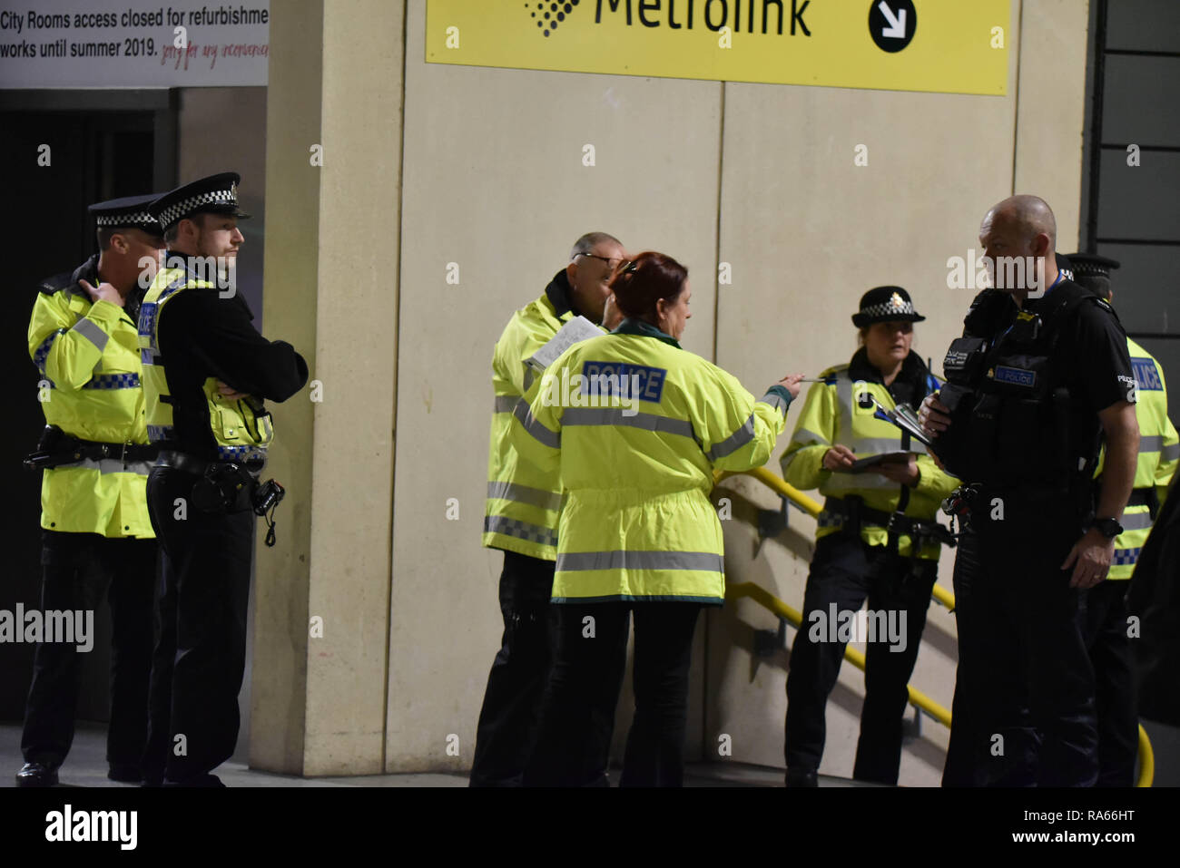Manchester, United Kingdom. 31st December, 2018. Police At The Scene Of A 3 Person Stabbing At Victora Train Station Ben Earlam/Alamy Live News Stock Photo