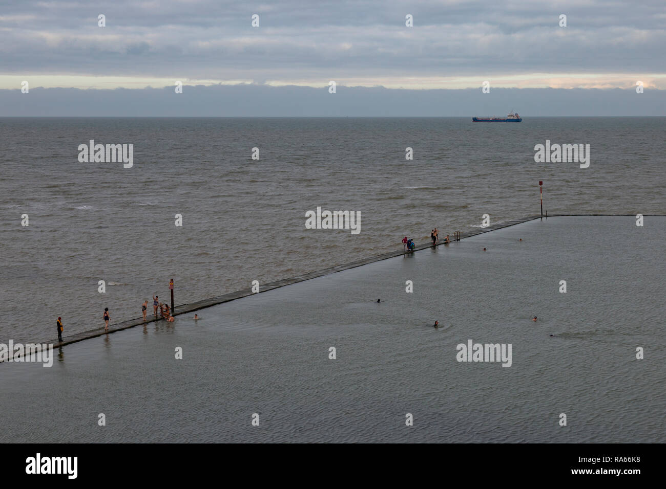 Cliftonville, Kent, UK. 1st Jan 2019. Swimmers braving the cold January waters of Walpole bays bathing pool in Cliftonville, Kent.2019 Credit: ernie jordan/Alamy Live News Stock Photo