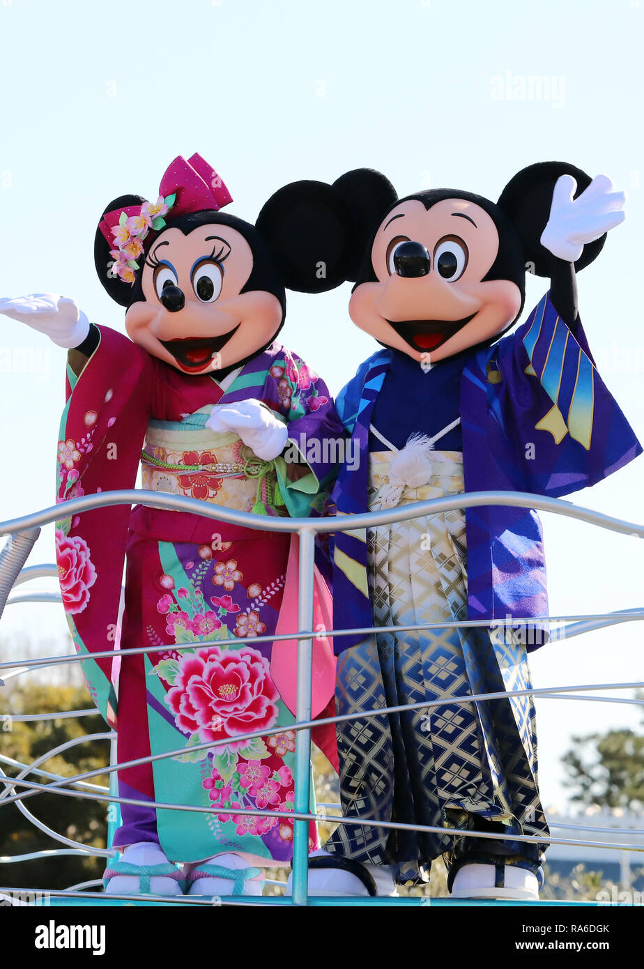Urayasu, Japan. 1st Jan, 2019. Disney characters Mickey and Minnie ...