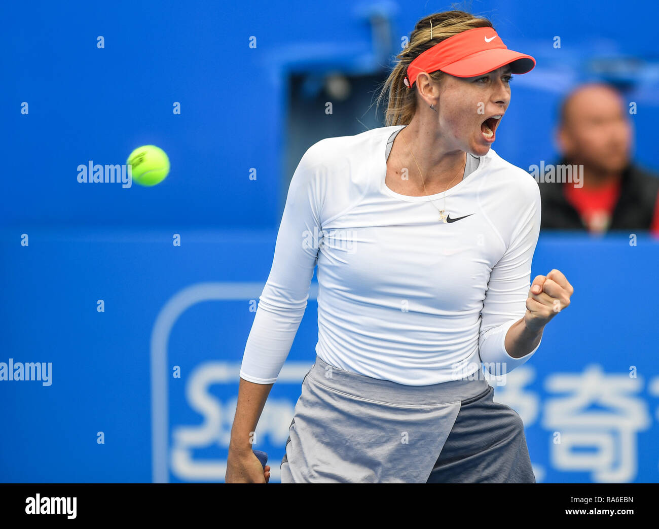 Shenzhen, China's Guangdong Province. 2nd Jan, 2019. Maria Sharapova of  Russia celebrates scoring during the second round match against Wang Xinyu  of China at the WTA Shen Zhen Open tennis tournament in