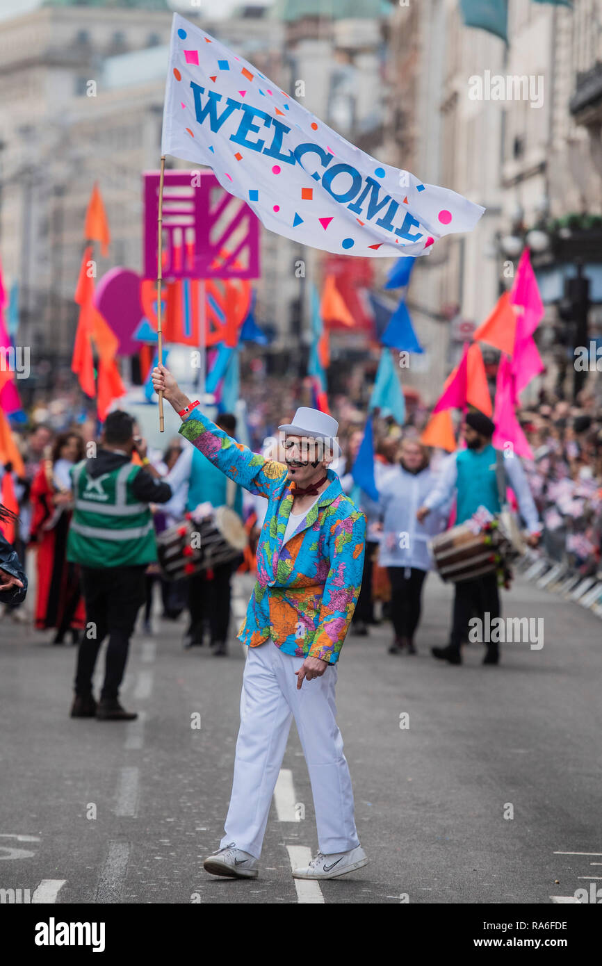 London, UK. 1st January, 2019. The New Years Day parade passes through central London. Credit: Guy Bell/Alamy Live News Stock Photo