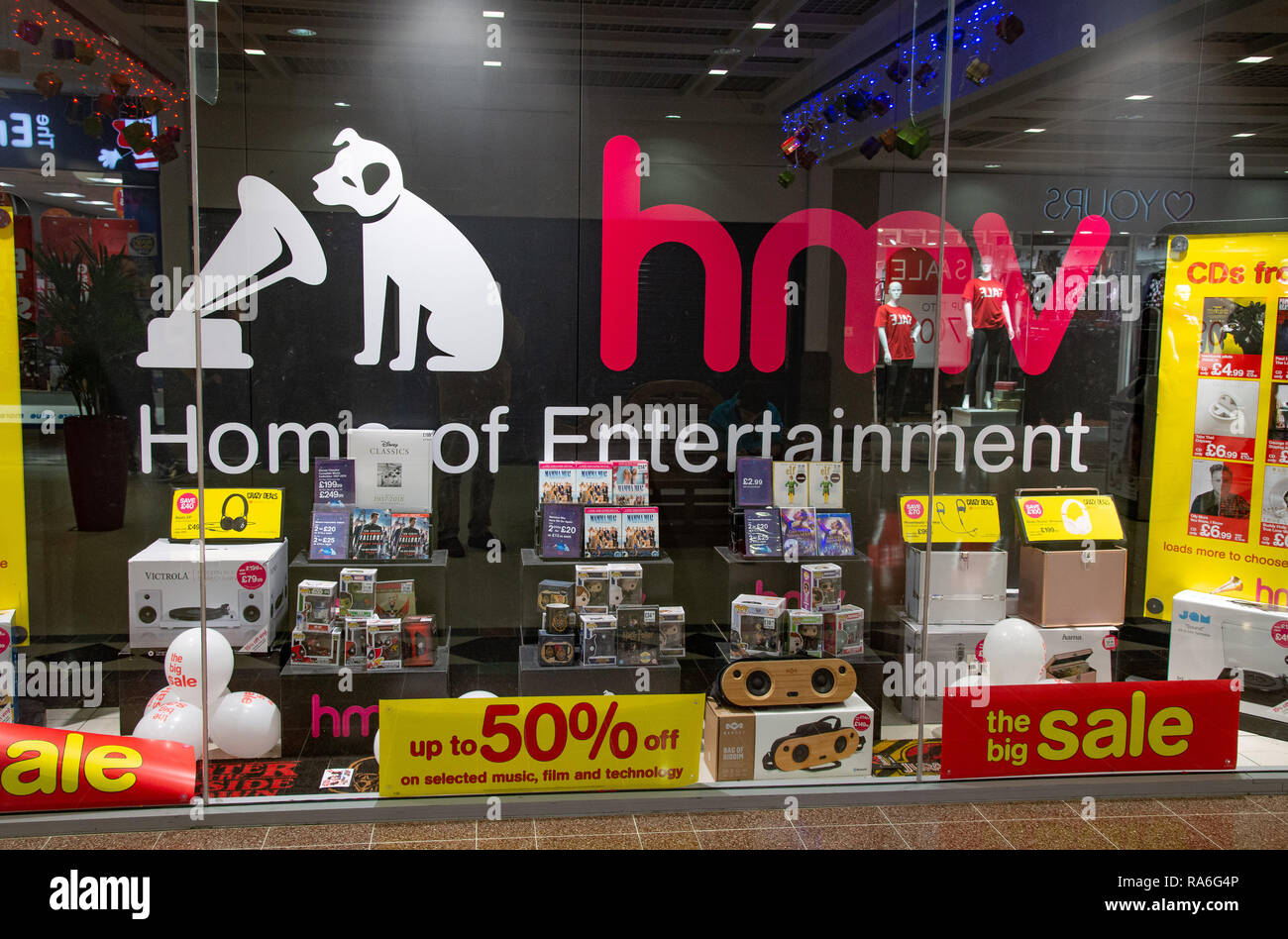 The shop front of the HMV store in Preston, Lancashire after HMVs fall in to administration. Stock Photo