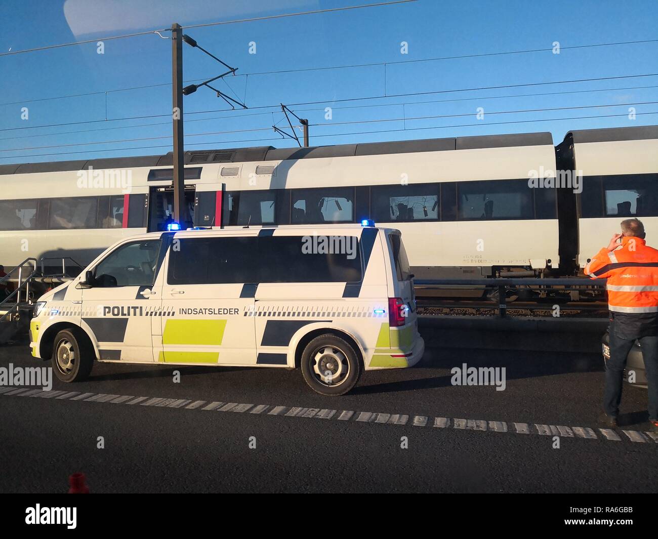 Denmark. 2nd Jan 2019. Scene of a train collision accident over