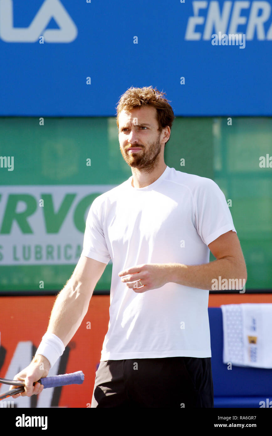 Pune, India. 2nd January 2019. Ernests Gulbis of Latvia during the toss in  the second round of singles competition at Tata Open Maharashtra ATP Tennis  tournament in Pune, India. Credit: Karunesh Johri/Alamy