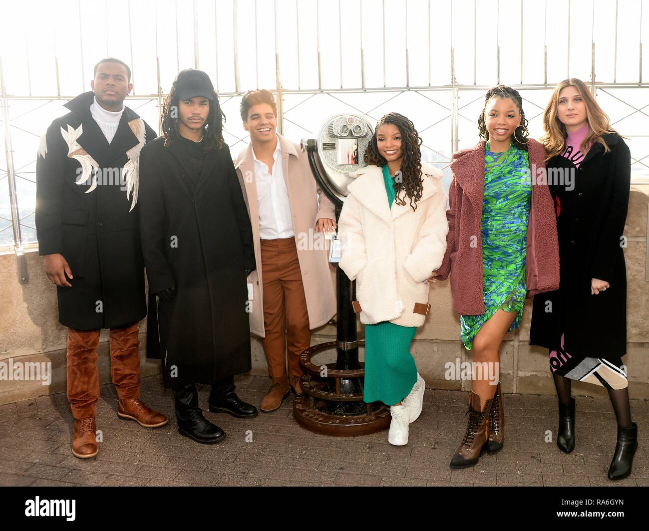 New York, NY, USA. 2nd Jan, 2019. Jordan Buhat, Emily Arlook, Chloe Bailey, Trevor Jackson, Halle Bailey, Luka Sabbat at a public appearance for Cast of GROWN-ISH Visits Empire State Building, The Empire State Building, New York, NY January 2, 2019. Credit: Eli Winston/Everett Collection/Alamy Live News Stock Photo