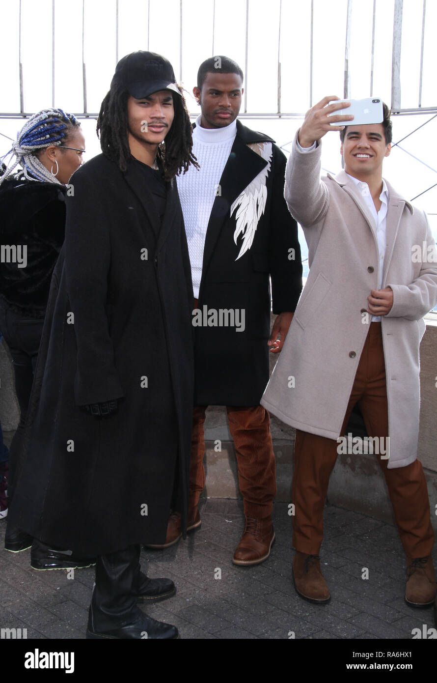 New York, NY, USA. 2nd Jan, 2019. Luka Sabbat, Trevor Jackson, Jordan Buhat cast of the Grown-ish visit the Empire State Observation Deck at the Empire State Building in New York January 2, 2019 Credit: Rw/Media Punch/Alamy Live News Stock Photo