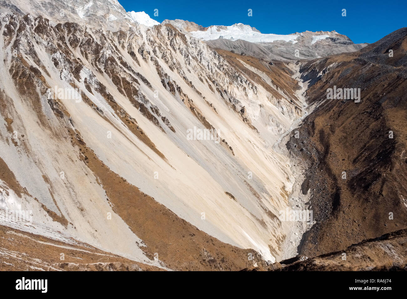 Steep sided glaciated valley in the Langtang Himalayas, Nepal Stock Photo