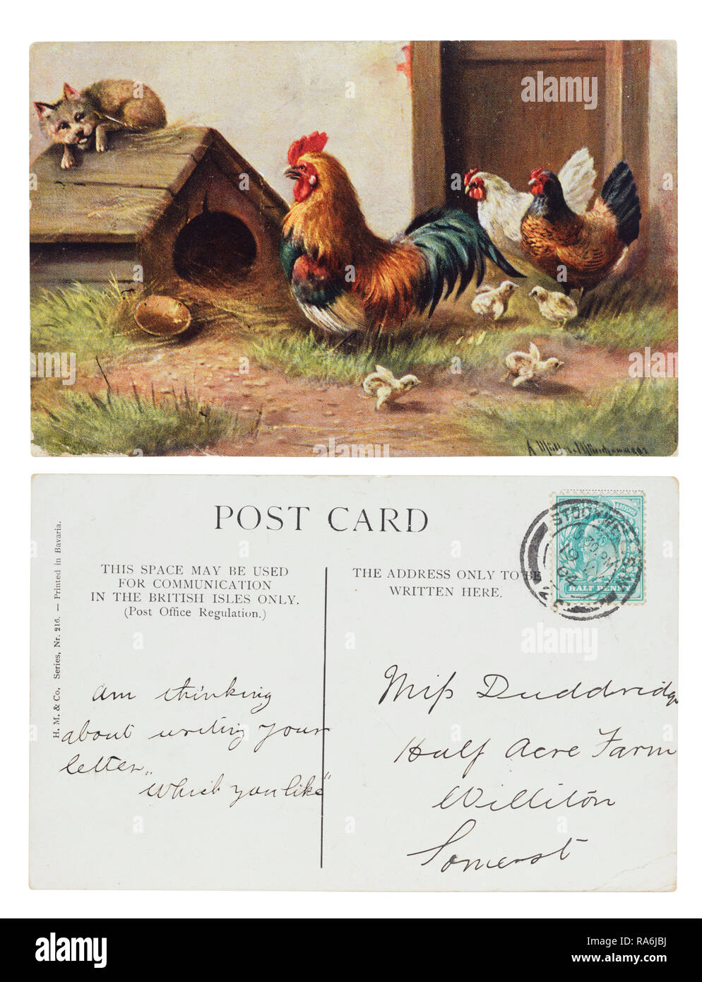 Postcard ‘am thinking about writing your letter, which you like’ Stock Photo