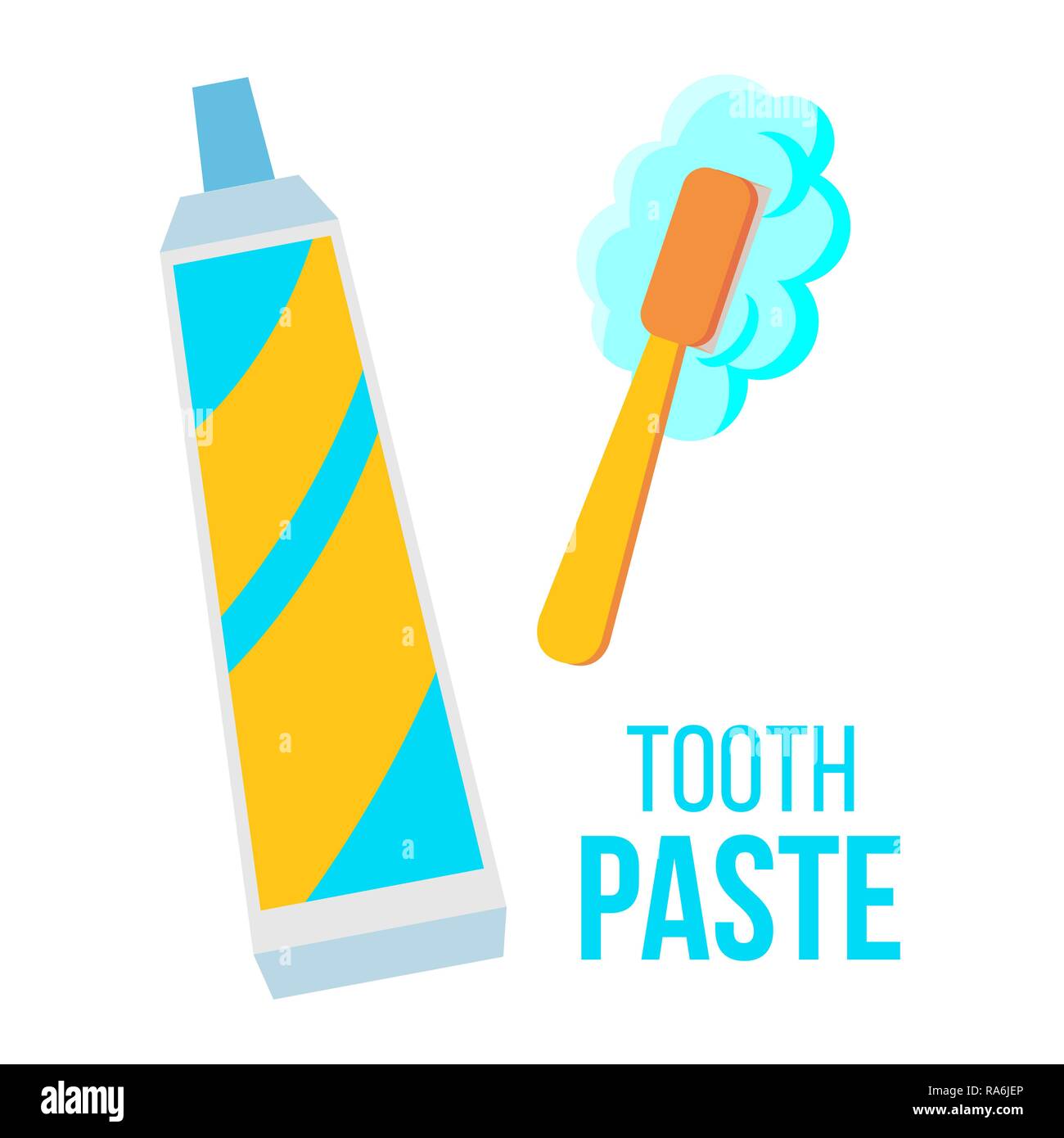 Tooth Paste, Brush Vector. Child Dental Care. Isolated Flat Cartoon