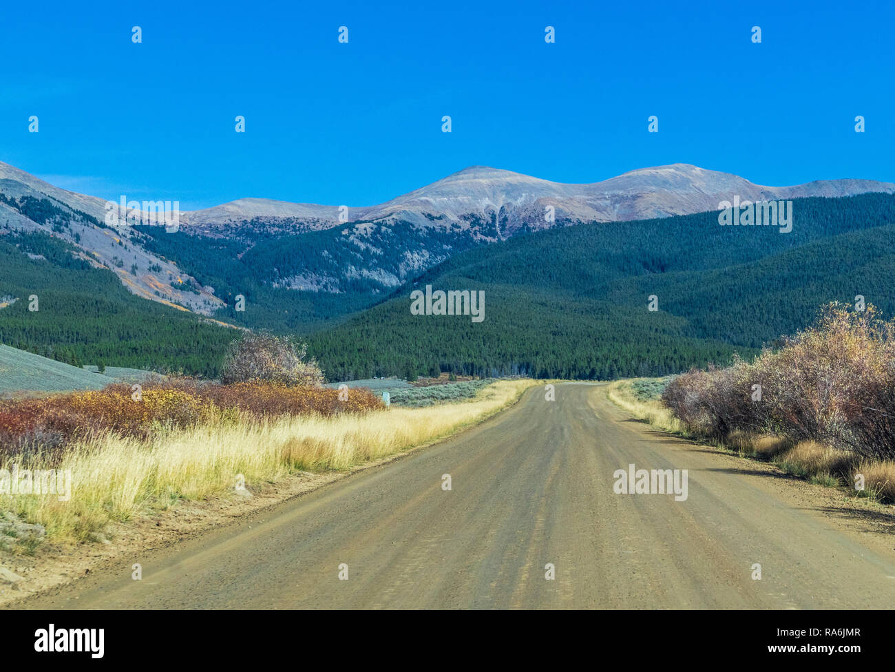 Scenic drive on Colorado Gunnison County Road 765 on the way to Tin Cup Colorado. Stock Photo