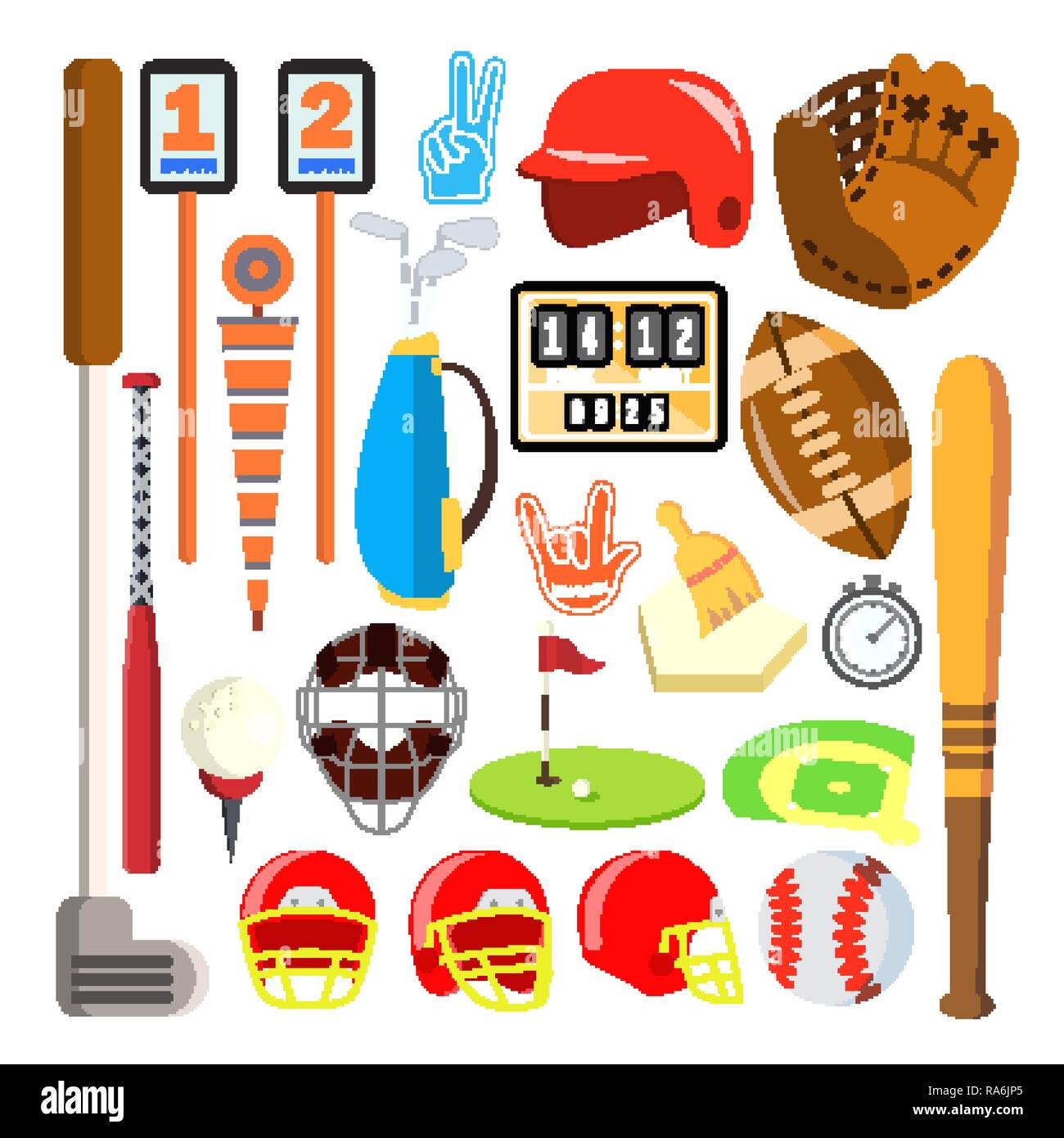 Sport Icons Vector. Baseball, Golf, American Football. Isolated Flat