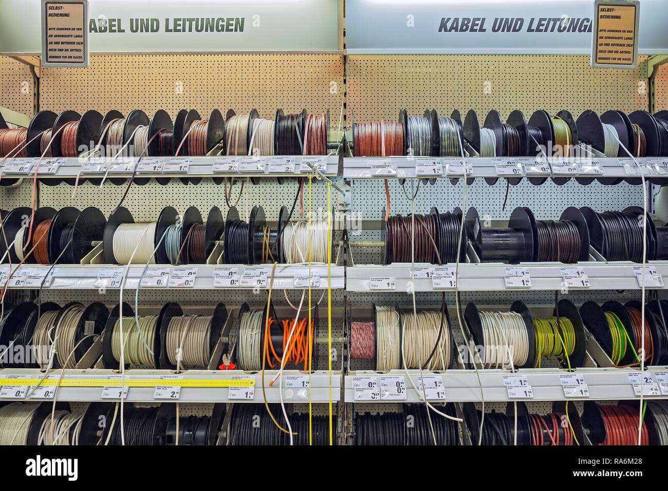 Cables and wires, hardware store, Germany Stock Photo