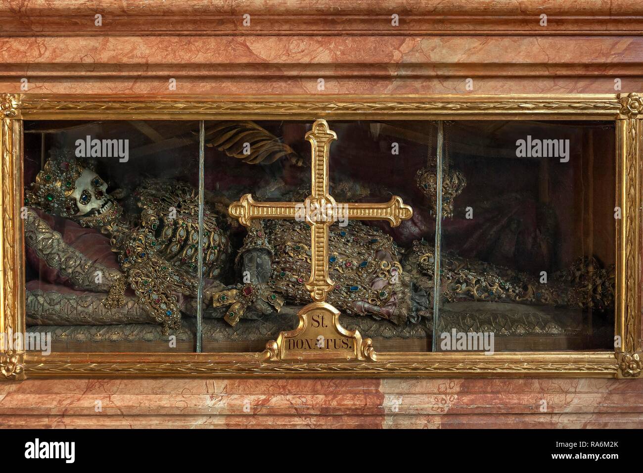 St. Donatus, grave, skeleton, church to our dear woman in Oberaudorf, Upper Bavaria, Bavaria, Germany Stock Photo