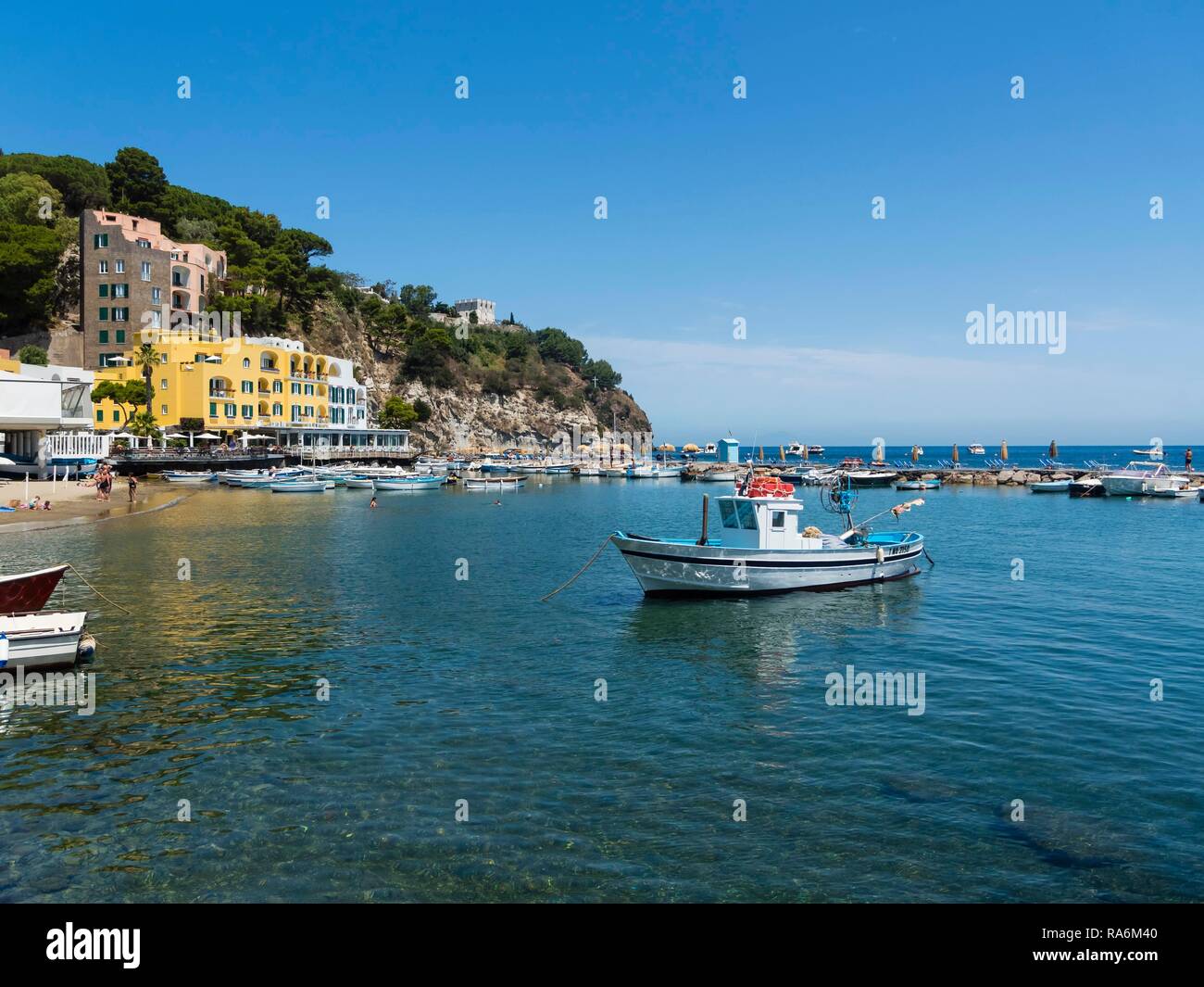 Corso Angelo Rizzoli, beach with port, Lacco Ameno, island of Ischia, Gulf  of Naples, Campania, Italy Stock Photo - Alamy