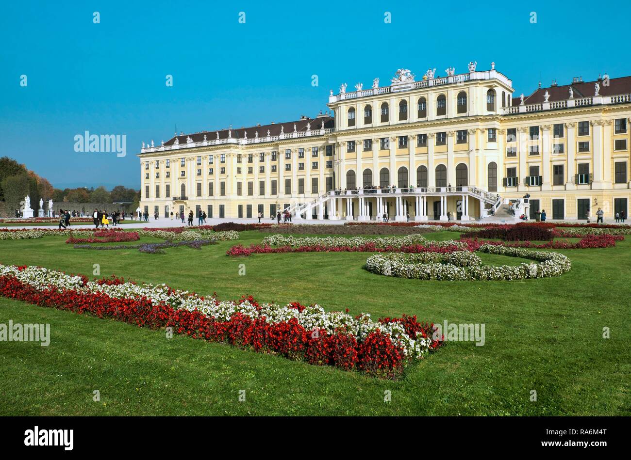 Schönbrunn Palace with flower bed, Vienna, Austria Stock Photo