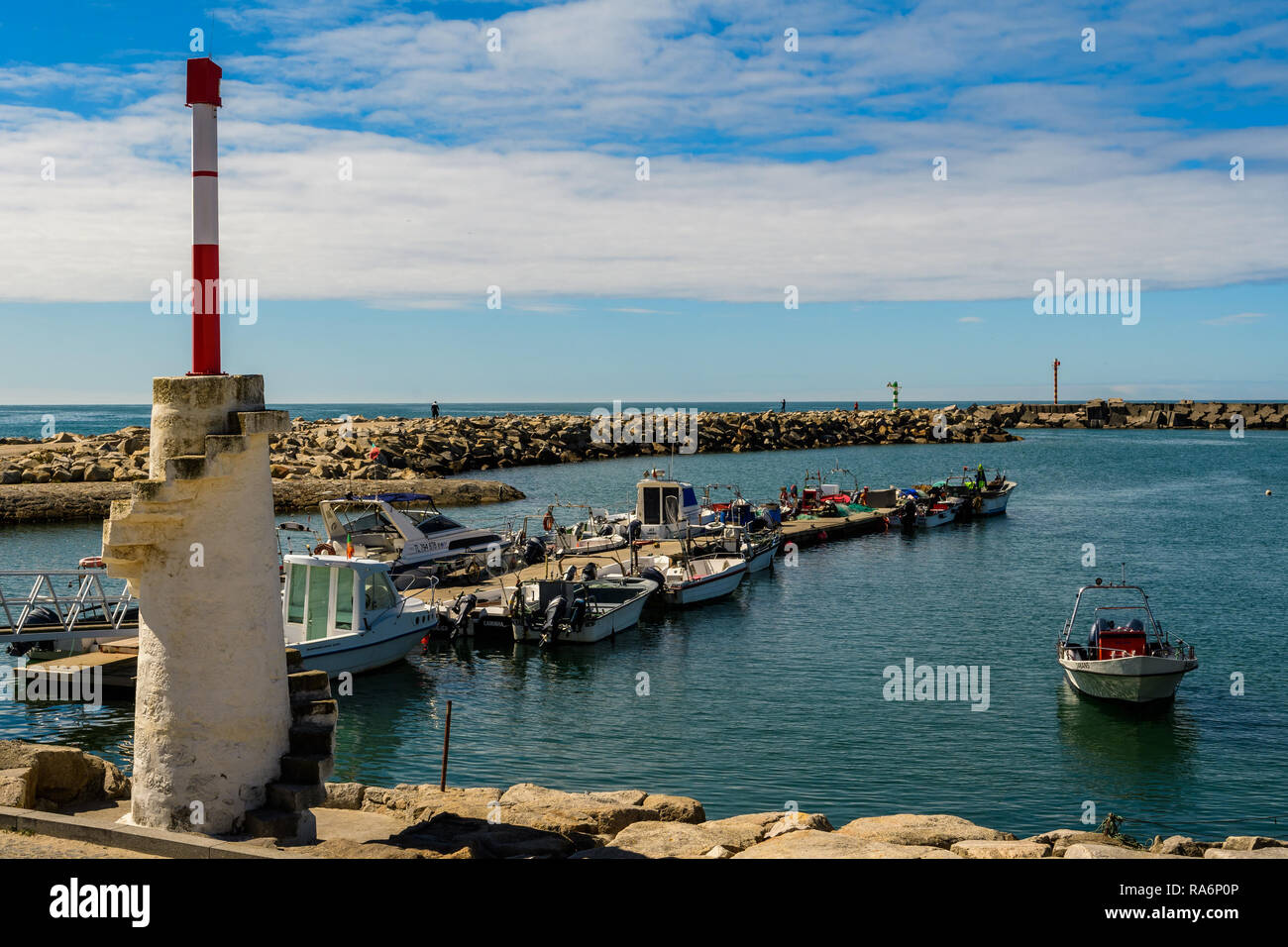 Vila Praia de Ancora, Portugal - September 17, 2017 : Pier and the city, Vila Praia de Ancora, Portugal Stock Photo