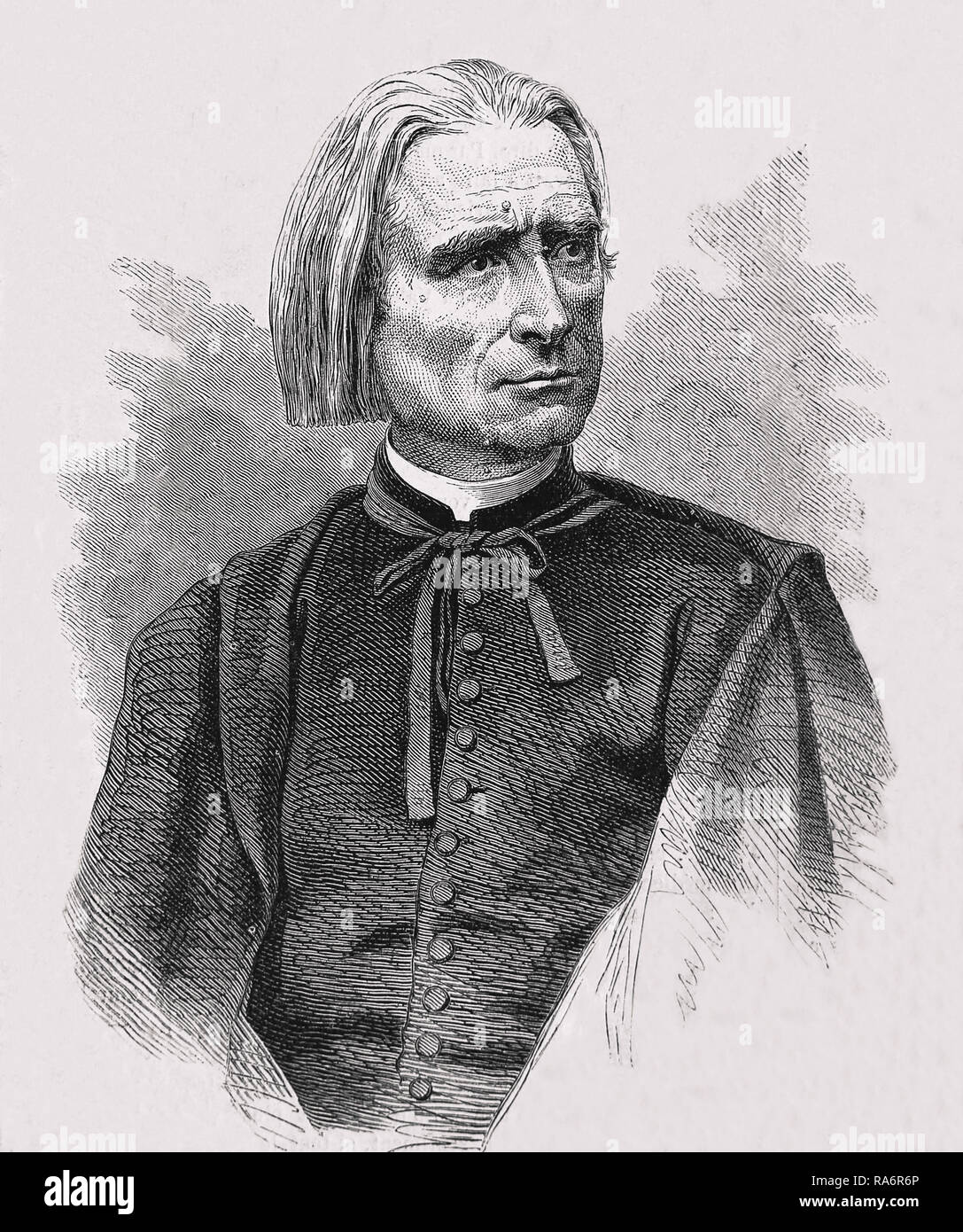 Franz Liszt (1811-1886) Musician, piano man. Prolific and famous Hungarian composer and author. Engraving 19th. century. Stock Photo