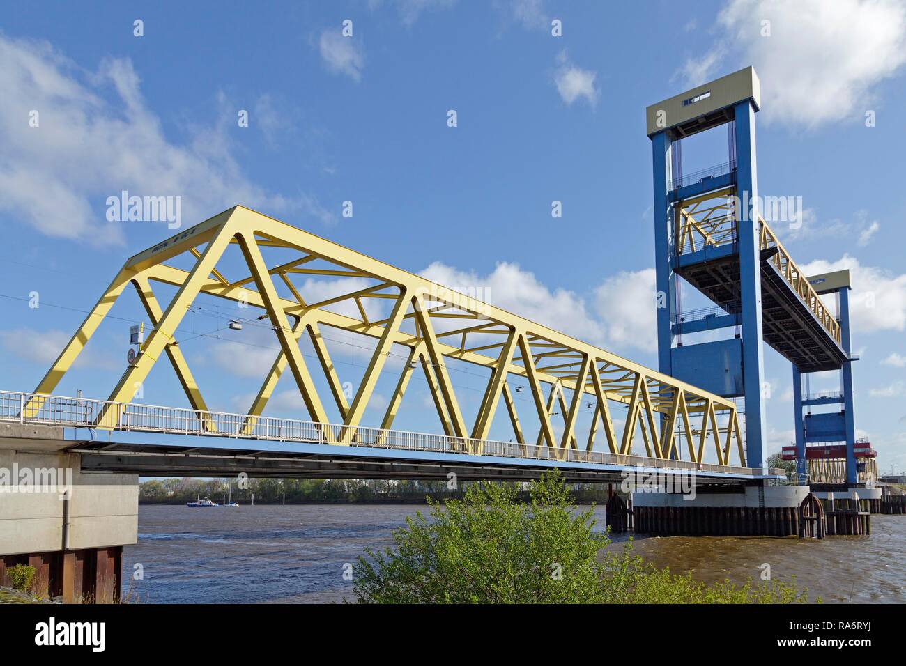 Kattwykbrücke, lift bridge, open, Hamburg, Germany Stock Photo