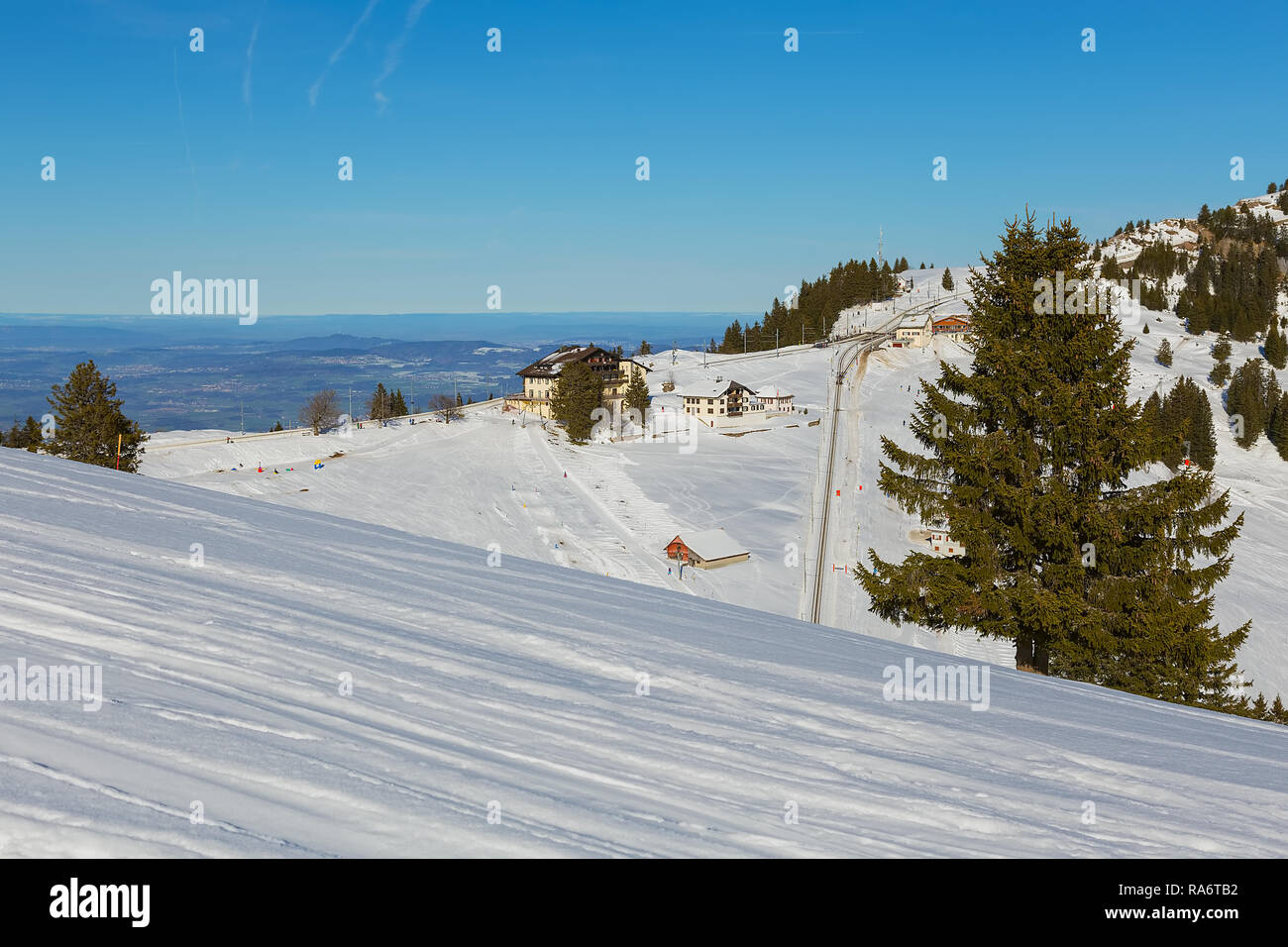 View on Mt. Rigi in Switzerland in winter. Mt. Rigi is a popular ...