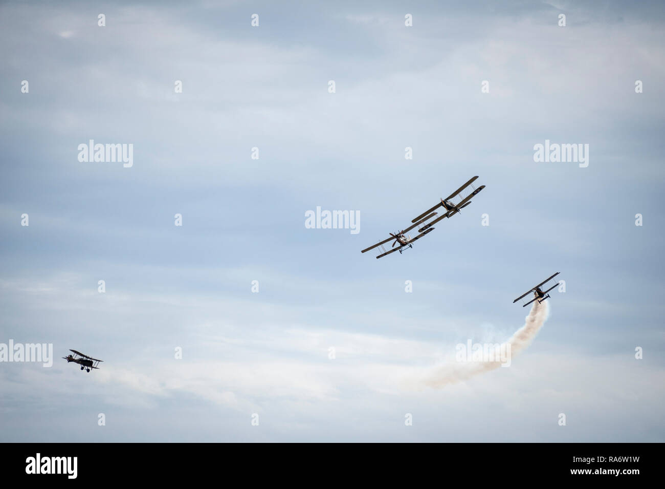 WWI biplanes in a dogfight Stock Photo