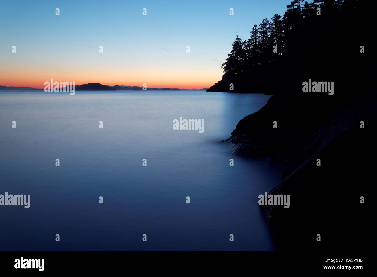 Sunset over Rosario Strait from Jones Island Marine State Park, San ...