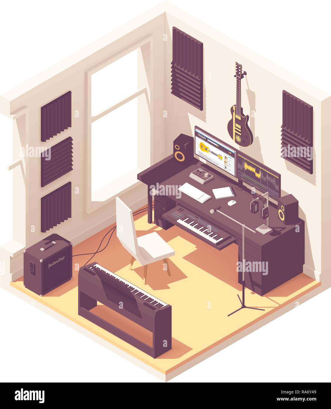 Isometric home recording studio Stock Vector