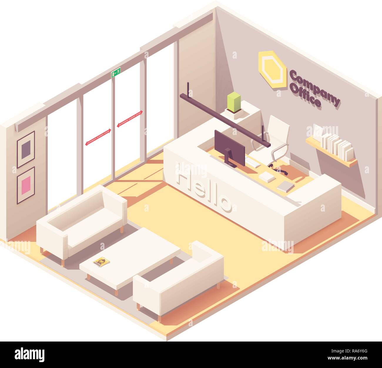 Vector isometric office reception Stock Vector