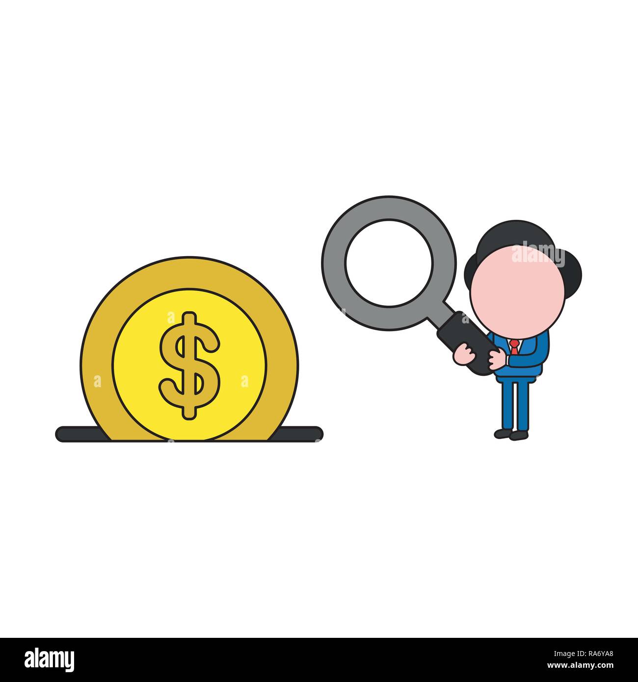 Vector illustration concept of businessman character holding magnifying