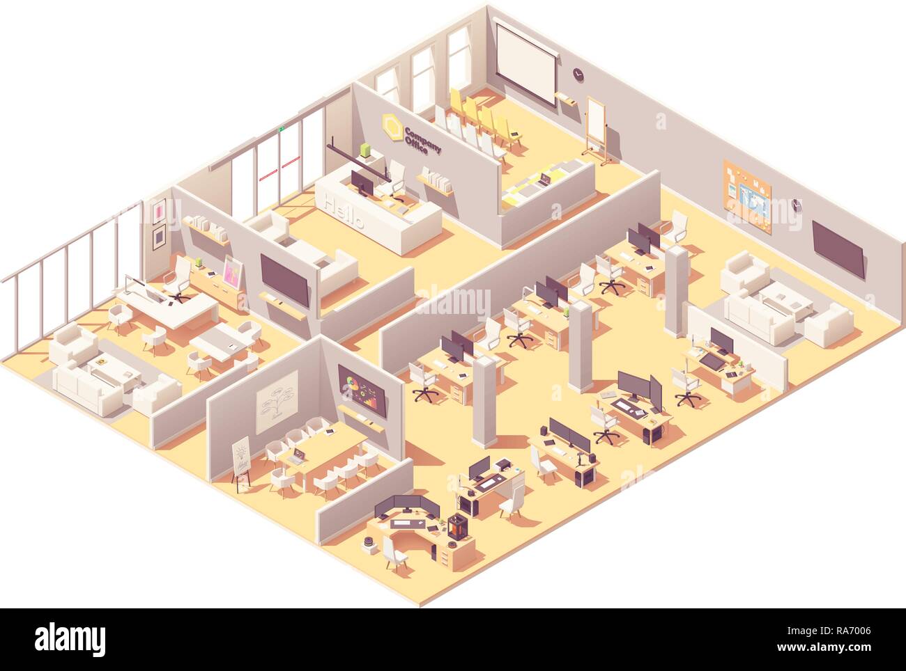 Vector isometric office interior Stock Vector