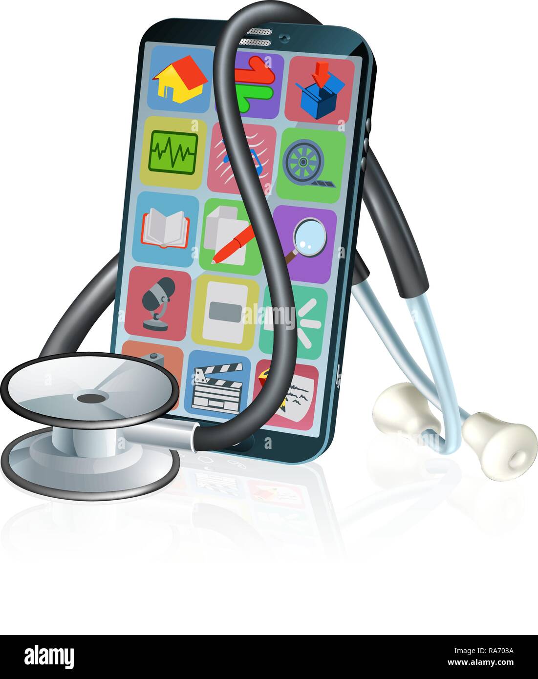 Mobile Phone Medical Health App Stethoscope Design Stock Vector