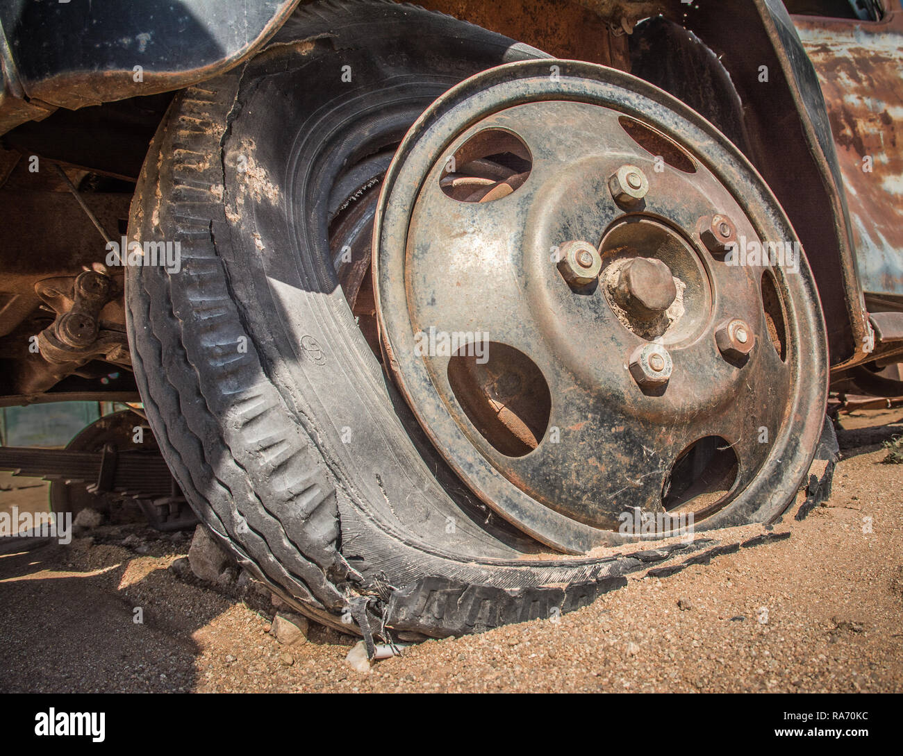 Details from old car wreck in the desert Stock Photo